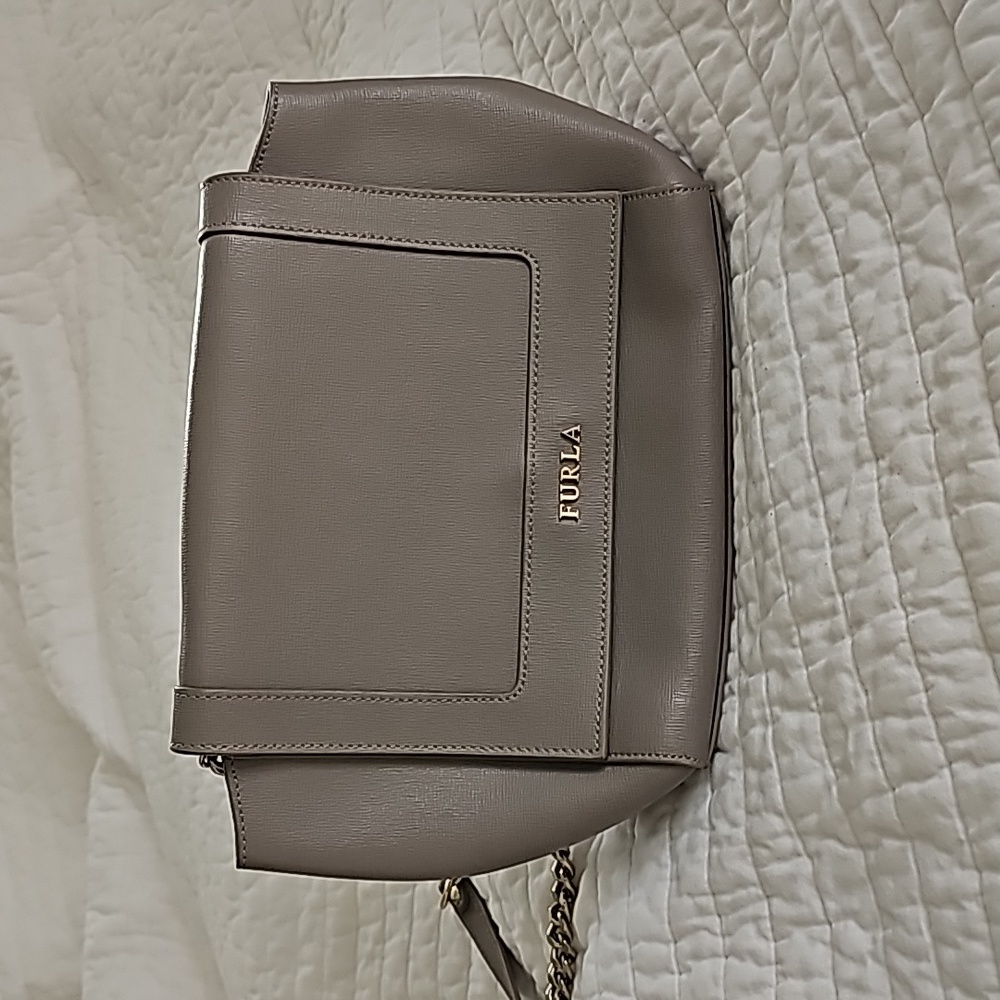 Furla Crossbody Bag - Taupe with Gold Chain Strap